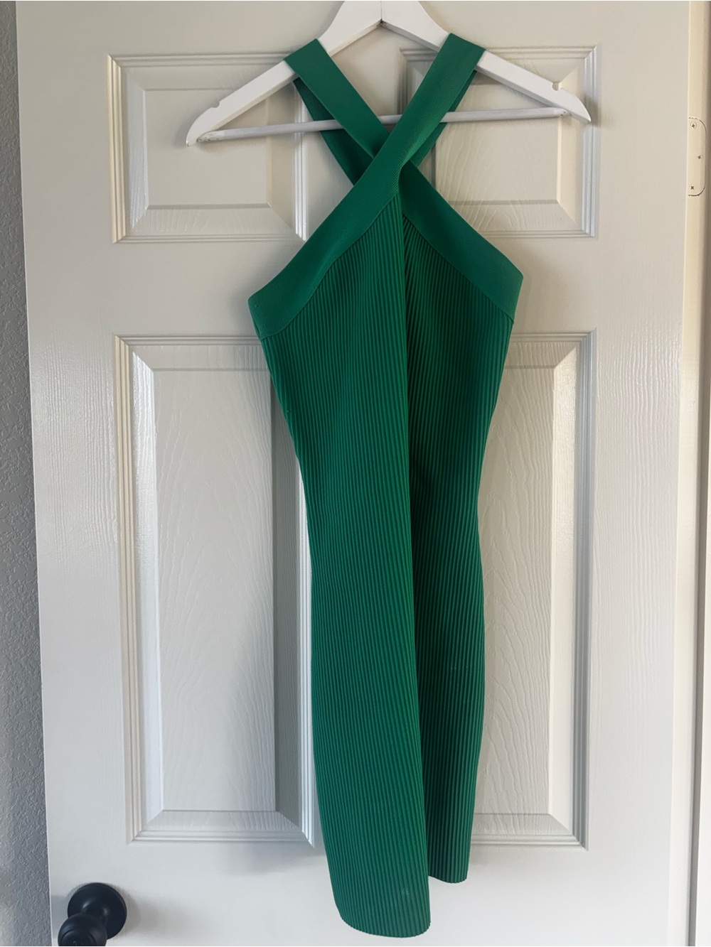 Sincerely Jules Emerald Green One-Shoulder Cross-Back Ribbed Dress